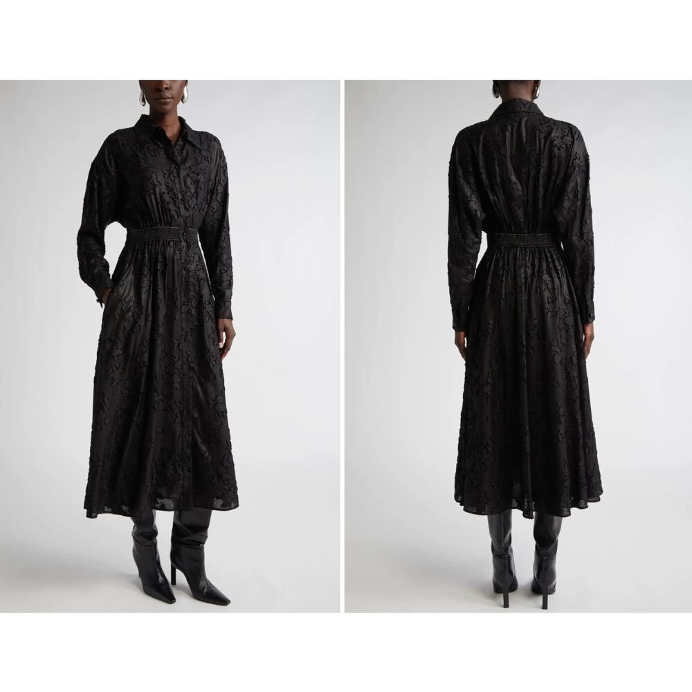 ST. JOHN Floral Fil Coupé Chinzed Long Sleeve Shirtdress Medium